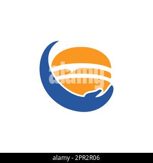 Burger care vector logo design. Vector burger and hand logo combination. Stock Vector