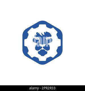 Creative lion gear vector logo design. Lion tech logo concept. Stock Vector