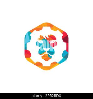 Creative lion gear vector logo design. Lion tech logo concept. Stock Vector