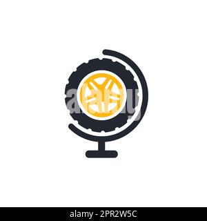 Tire world vector logo template. Vector wheel and planet logo combination. Stock Vector