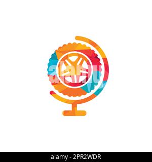 Tire world vector logo template. Vector wheel and planet logo combination. Stock Vector