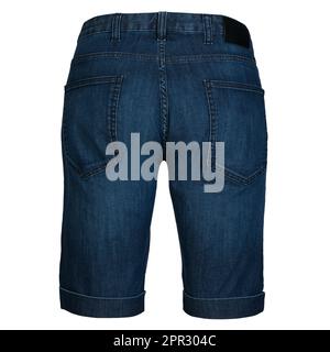 Blue denim shorts path isolated on white. Stock Photo