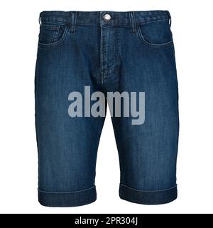 Blue denim shorts path isolated on white. Front side Stock Photo