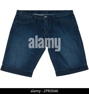 Blue denim shorts path isolated on white. Stock Photo