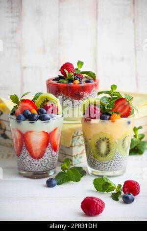 Layered berry and chia seeds smoothies Stock Photo - Alamy