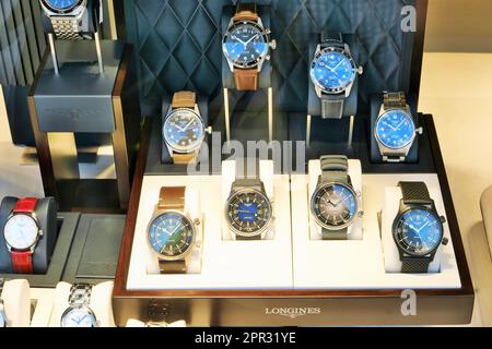 LUXURY WATCHES ON DISPLAY AT LONGINES FASHION BOUTIQUE Stock Photo