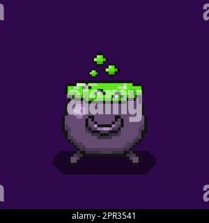 pixel art magic cauldron halloween Stock Vector
