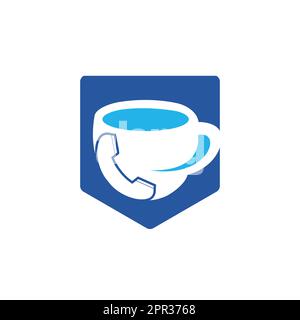 Coffee call vector logo design. Handset and cup icon. Stock Vector