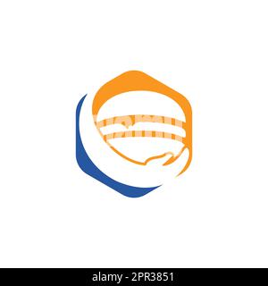 Burger care vector logo design. Vector burger and hand logo combination. Stock Vector