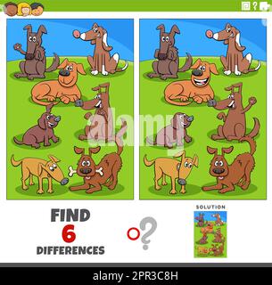 differences game with cartoon dogs animal characters Stock Vector