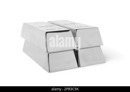 Stack of shining silver bars isolated on white Stock Photo