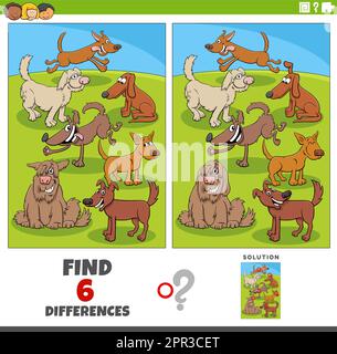 differences task with cartoon dogs animal characters Stock Vector