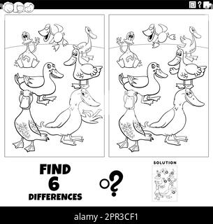 differences game with cartoon ducks coloring page Stock Vector Image ...