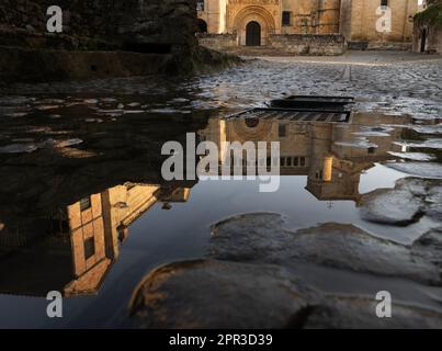 Santillana del Mar, town in the Cantabria region of northern Spain. It’s known Renaissance palaces and the Romanesque Santa Juliana, in reflection Stock Photo