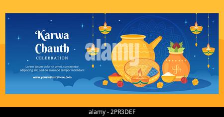 Karwa Chauth Festival Indian Cover Template Hand Drawn Cartoon Flat Illustration Stock Vector