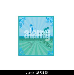 silhouette of marathon runner and cyclist race Stock Vector