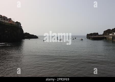 Boats in the bay of Camara de Lobos on Madeira Stock Photo