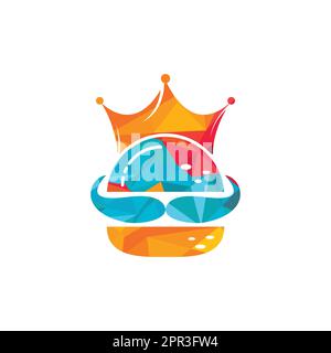 Burger king vector logo design. Burger with crown and mustache icon logo concept. Stock Vector