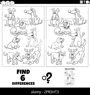 differences game with cartoon dogs coloring page Stock Vector Image ...