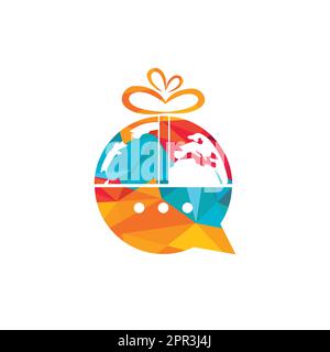 Gift chat modern and simple logo design. Gift with bubble chat talk logo icon vector design. Stock Vector