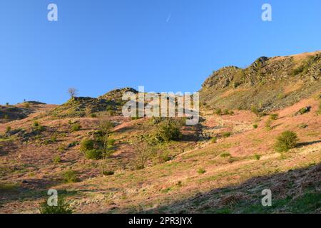 The sunrise golden hour on the hills around Rydal water Stock Photo