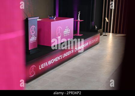 Tubize, Belgium - April 26 : an illustration picture during the UEFA European Women’s Under-19 Championship 2022/23 Final Tournament Draw at the Royal Belgian Football Associaton Base Camp on April 26, 2023 , in Tubize Belgium. photo by Sportpix | David Catry Stock Photo