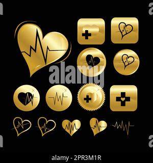 Set of gold heart attack icons Stock Vector
