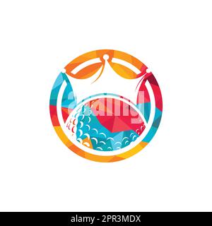 King golf vector logo design. Golf ball with crown vector icon. Stock Vector