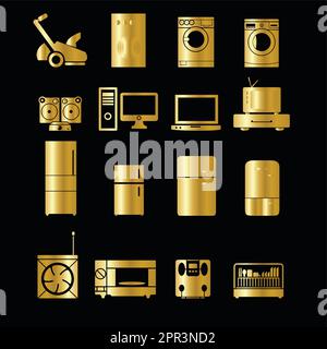 Set of gold home devices icons Stock Vector