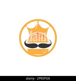 Burger king vector logo design. Burger with crown and mustache icon logo concept. Stock Vector