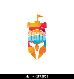 Spartan castle vector logo design template. Warrior Spartan logo design template. Stock Vector