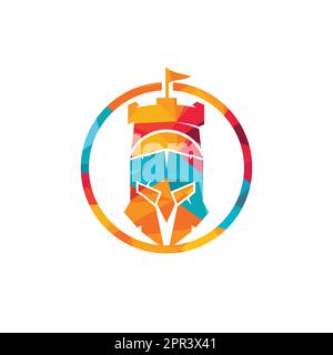 Spartan castle vector logo design template. Warrior Spartan logo design template. Stock Vector