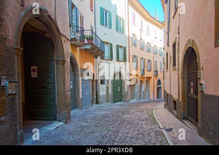 Old Street in the city of Bergamo, Lombardy, Italy Stock Photo