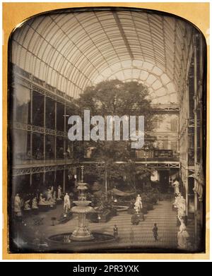 Interior of The Crystal Palace built for The Great Exhibition 1851 in London, England, Daguerreotype photograph by John Jabez Edwin Mayall, 1851 Stock Photo