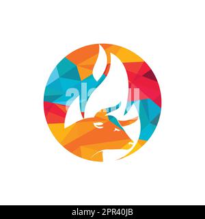 Bull fire vector logo design template. Suitable for ranch, steakhouse, restaurants, farms, meat and cattle. Stock Vector
