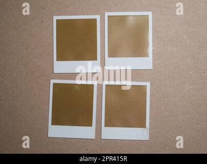 photo frames on wall. four vintage photo frames on border. Stock Photo