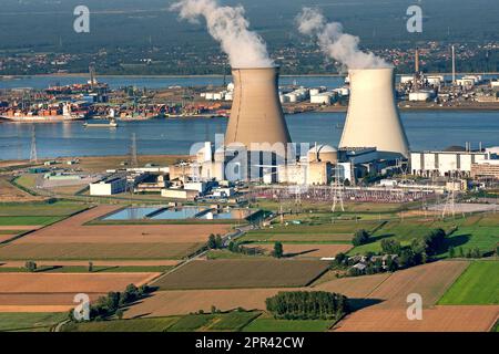 aerial view of Doel Nuclear Power Station, Belgium, Antwerp Stock Photo