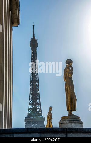 Eiffel Tower seen from the Palais du Trocadero, France, Paris Stock Photo