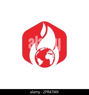 Fire Planet vector logo design template. Fire and earth icon design. Stock Vector
