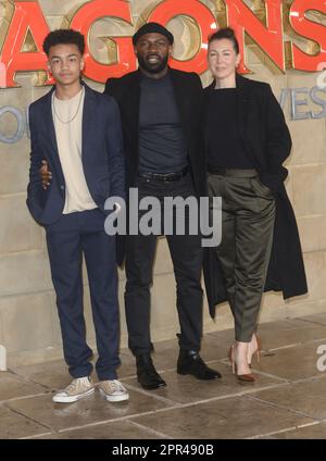 London UK. David Gyasi and son at the opening of the National Theatre's ...