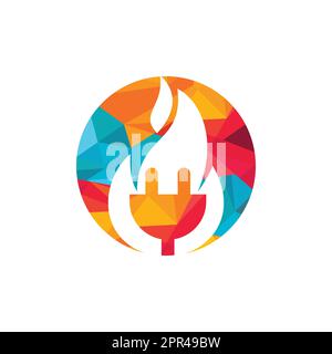 Electrical plug with fire icon logo design. Fire energy logo concept. Stock Vector