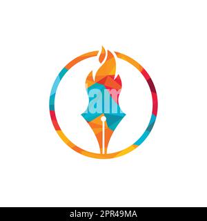 Fire Pen vector logo design concept. Hot writer vector logo icon. Stock Vector
