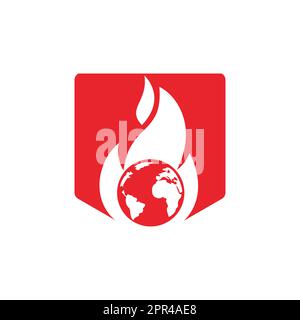 Fire Planet vector logo design template. Fire and earth icon design. Stock Vector