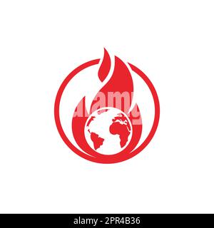 Fire Planet vector logo design template. Fire and earth icon design. Stock Vector