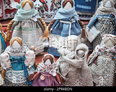 Little slavic folk rag dolls - mascots associated with heathen traditions. Stock Photo