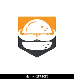 Burger king vector logo design. Burger with crown and mustache icon logo concept. Stock Vector