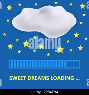 Sweet Dreams Loading Concept on Blue Sky with Yellow Stars and Grey Cloud. Progress Bar Design. Stock Vector