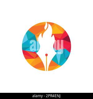 Fire Pen vector logo design concept. Hot writer vector logo icon. Stock Vector