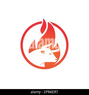 Bull fire vector logo design template. Suitable for ranch, steakhouse, restaurants, farms, meat and cattle. Stock Vector