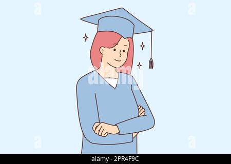 Girl in graduation robe and hat Stock Vector